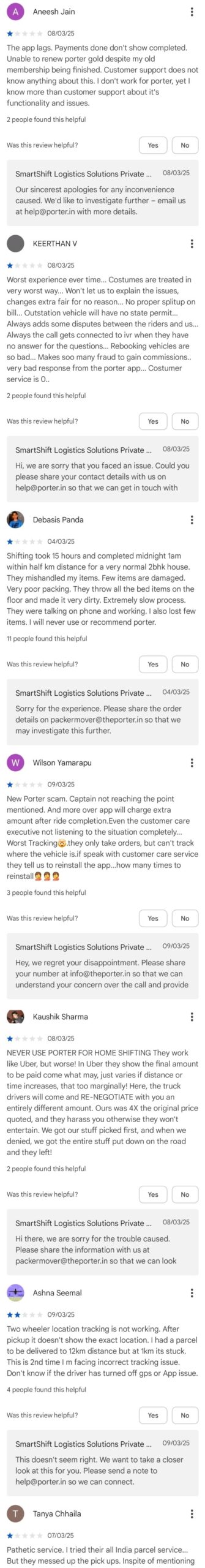 porter logistics review